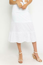 Take Me To Rhodes White Eyelet Midi Skirt