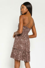 Canyon Sunset Etched Espresso Strapless Mini Dress