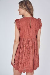 Sweet Caroline Rust Eyelet Romper Dress