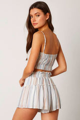 Lia Blue Striped Cropped Two-Piece Skort Set