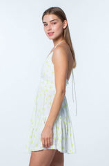 Boca Grande Lime and White Floral Halter Mini Dress