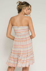 Canyon Sunset Blush Multi Stripe Strapless Mini Dress