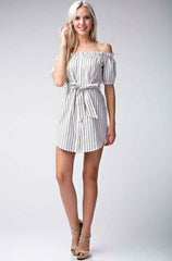Smitten With You Striped Off-the-Shoulder Shirt Dress