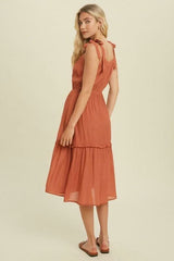 Why Wait Brick Tie-Strap Midi Dress