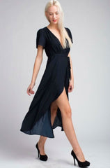 Come Together Navy Blue Midi Wrap Dress