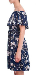 Bloom Zeal Navy Floral Print Off-The-Shoulder Ruffle Dress