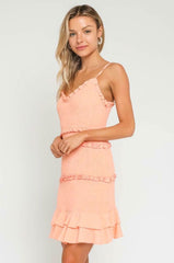 Rhea Peach Blush Smocked Ruffle Mini Dress