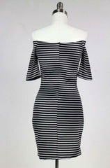 Movin' On Baby Off-The-Shoulder Striped Bodycon Dress