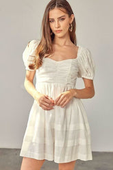Josephine White Ruched Puff Sleeve Mini Dress