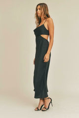 Gina Black Satin Cutout Midi Dress