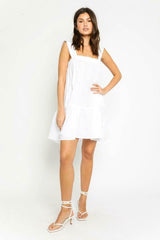 Summer Breeze White Tie-Strap Swing Dress