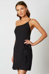 Morgan Black One-Shoulder Ruffle Mini Dress
