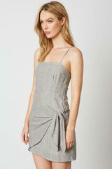 Tina Cream and Black Striped Side Tie Mini Dress