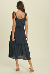Why Wait Midnight Navy Tie-Strap Midi Dress