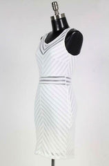 Expectations Mesh White Chevron Striped Dress