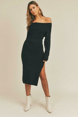Sophia Black Off-the-Shoulder Knit Sweater Dress