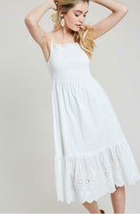 Summer Sun White Smocked Midi Dress