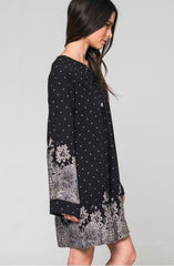 Ashbury Black Floral Print Bell Sleeve Shift Dress