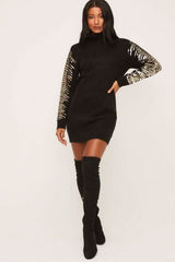 Kiara Black Long Sleeve Turtleneck Sweater Dress