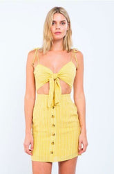Becca Yellow and White Print Cutout Mini Dress