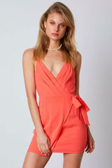 Love at First Sight Coral Wrap Mini Dress