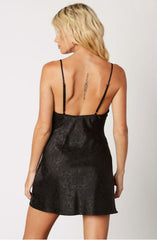 No Regrets Black Floral Satin Cowl Neck Mini Slip Dress