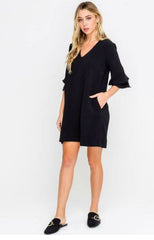 Jaqueline Black Ruffle Sleeve Shift Dress