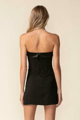 See You There Black Mixed Media Strapless Mini Dress