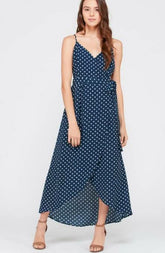 Dorothea Navy Blue Polka Dot Backless Maxi Dress