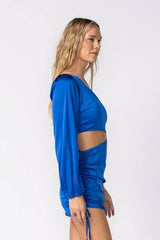 Mi Amor Blue One Shoulder Long Sleeve Mini Dress