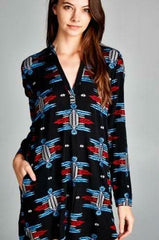 Desiree Embroidered Black Long Sleeve Tunic Dress