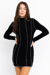 Letta Black Mock Neck Bodycon Mini Dress