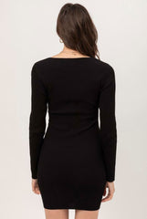 Kelli Black Ribbed Long Sleeve Sweater Dress