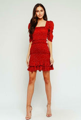 Naomi Red Dot Smocked Puff Sleeve Mini Dress