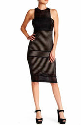 Rules of Intent Sheer Striped Black Body-Con Midi Dress