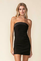 See You There Black Mixed Media Strapless Mini Dress