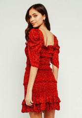 Naomi Red Dot Smocked Puff Sleeve Mini Dress