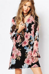 Bloomin' Black Flora Bell Sleeve Shift Dress