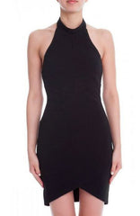 Selena Black Mock Neck Halter Dress