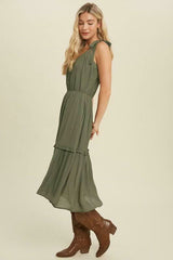 Why Wait Olive Tie-Strap Midi Dress