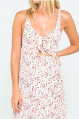 Buttercup Bouquet White Floral Double Tie-Front Sleeveless Dress