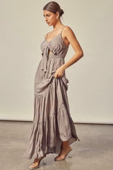 Sweet and Flirty Silver Olive Tiered Maxi Dress