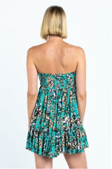 Saint-Tropez Jade Green Floral Print Strapless Dress