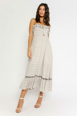 Delia Taupe Ikat Print Strapless Midi Dress