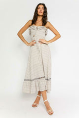 Delia Taupe Ikat Print Strapless Midi Dress