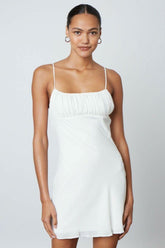 Kara White Ruched Mini Dress