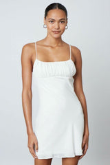 Kara White Ruched Mini Dress