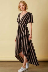 When in Rome Black Striped Wrap Maxi Dress