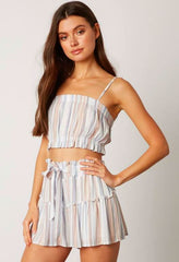 Lia Blue Striped Cropped Two-Piece Skort Set