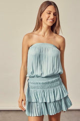 Lovely and Sweet Sage Blue Strapless Mini Dress